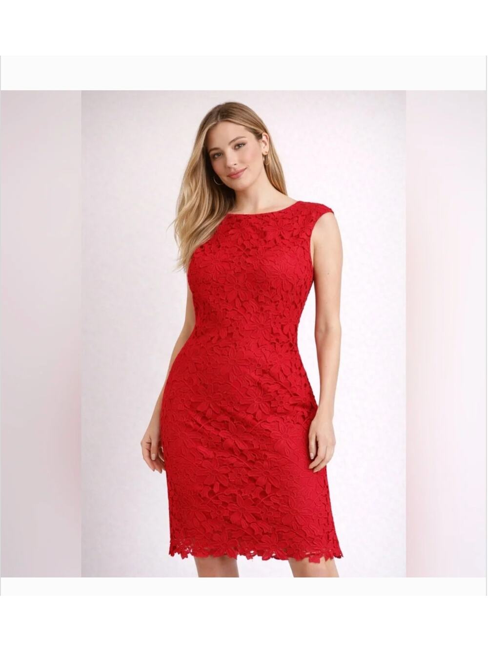 Ralph Lauren Lace Sheath Dress 8 Red Glam Cocktail Formal Wedding Shower